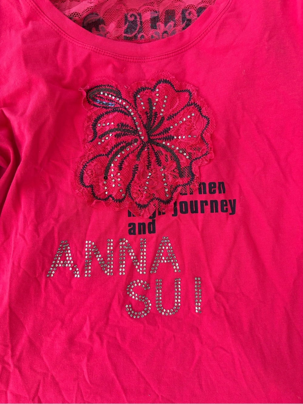 Vintage Anna Sui Red Long-Sleeve Graphic Tee - Picture 2 of 5